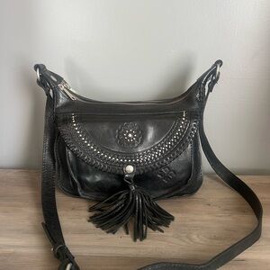 Patricia NASH Camila Black Leather Crossbody Bag Silver Studding & Tassel